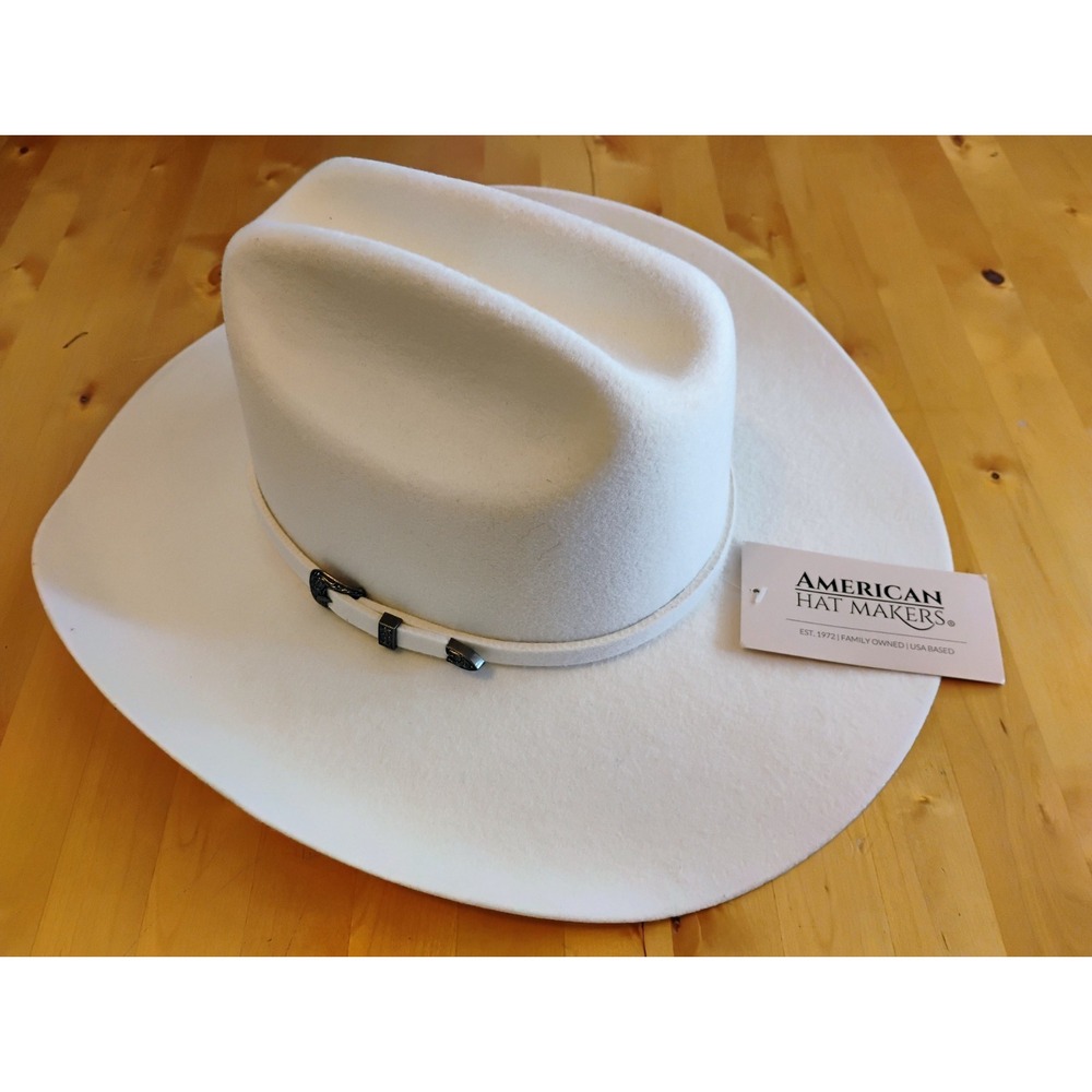 American Hat Makers Cowboy Hat Small 6 3/4-6 7/8 Wool Felt Western White Buckle